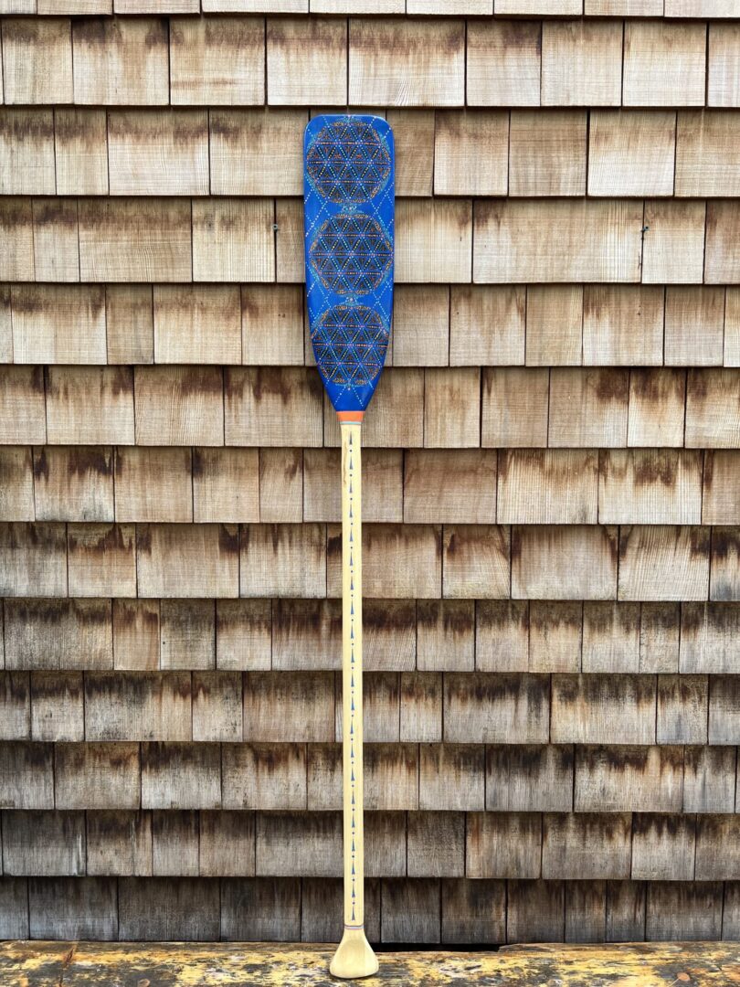 A paddle that is standing up against the wall.