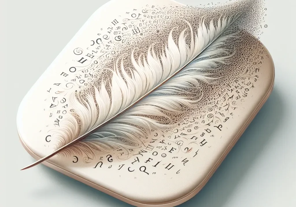 A feather is sitting on top of an open book.